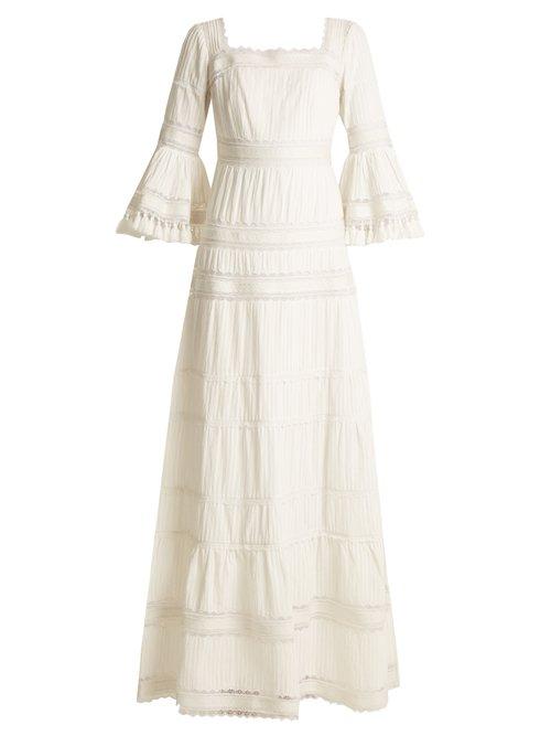 Matchesfashion.com Talitha - Fluted Sleeve Pleated Cotton Maxi Dress - Womens - Ivory