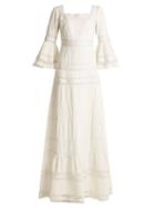 Matchesfashion.com Talitha - Fluted Sleeve Pleated Cotton Maxi Dress - Womens - Ivory