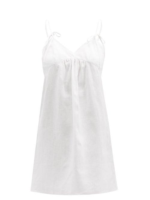 Ladies Lingerie Rossell England - Self-tie Straps Linen Nightdress - Womens - White