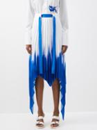 Az Factory - Asymmetric Ink-print Pleated Satin Midi Skirt - Womens - White Blue