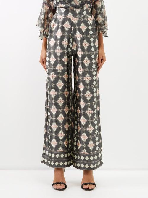 Lolita Jaca - Rene Printed Silk-satin Trousers - Womens - Black Print