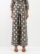 Lolita Jaca - Rene Printed Silk-satin Trousers - Womens - Black Print