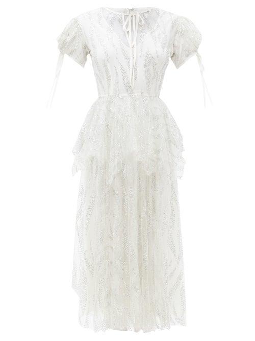 Matchesfashion.com Rodarte - Peplum-waist Glitter-tulle Dress - Womens - Silver