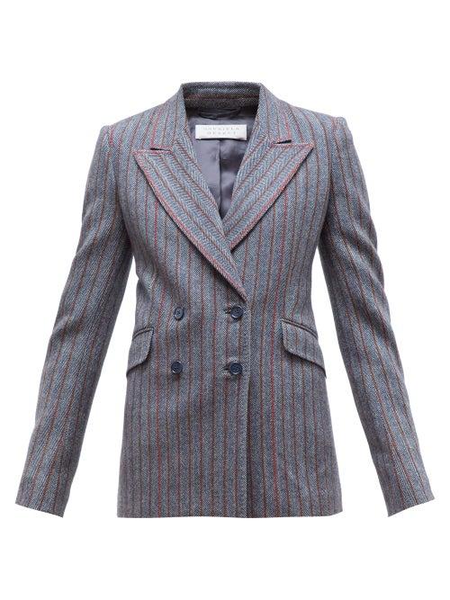 Matchesfashion.com Gabriela Hearst - Angela Double Breasted Striped Herringbone Blazer - Womens - Grey Multi