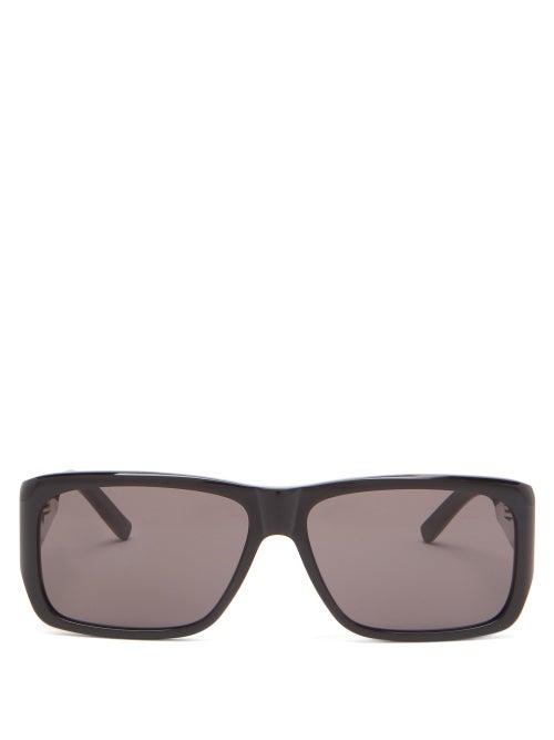 Matchesfashion.com Saint Laurent - Logo-engraved Rectangle Acetate Sunglasses - Mens - Black