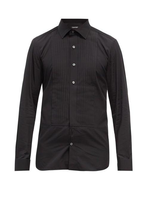 Mens Rtw Tom Ford - Pleated Bib-front Cotton-poplin Tuxedo Shirt - Mens - Black