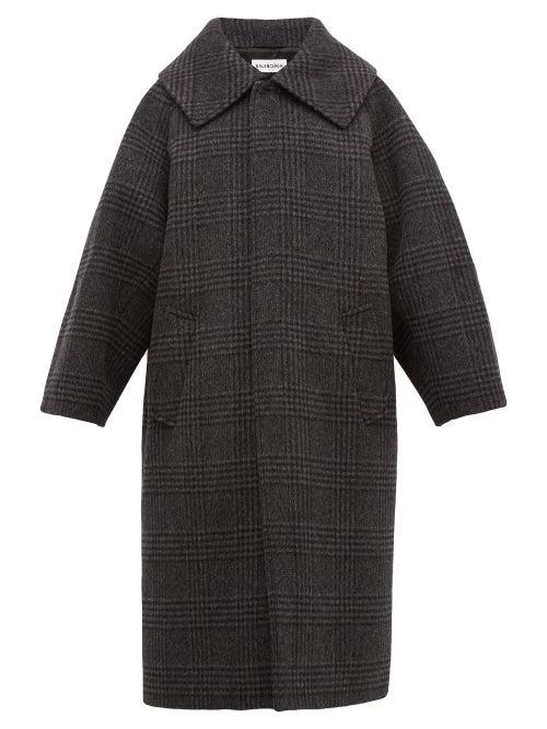 Matchesfashion.com Balenciaga - Oversized Checked Wool Blend Coat - Womens - Dark Grey
