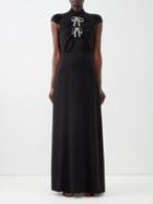 Self-portrait - Crystal-embellished Bow-tie Crepe Maxi Dress - Womens - Black