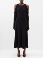 Ganni - Cutout-shoulder Knitted Midi Dress - Womens - Black