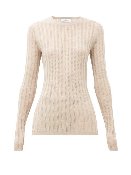 Matchesfashion.com Gabriela Hearst - Collins Lace Ribbed Cashmere-blend Sweater - Womens - Beige