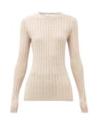 Matchesfashion.com Gabriela Hearst - Collins Lace Ribbed Cashmere-blend Sweater - Womens - Beige