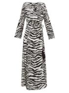 Matchesfashion.com The Attico - Zebra Print Feather Embellished Wrap Dress - Womens - Black White