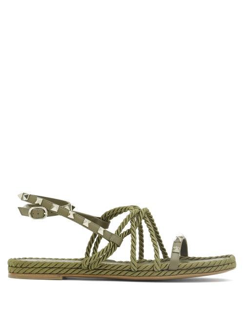 Matchesfashion.com Valentino Garavani - Torchon Rockstud Leather Sandals - Womens - Khaki