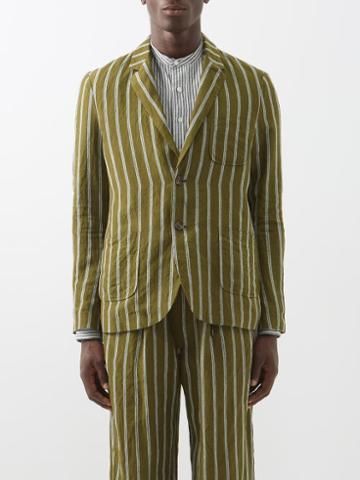 Itoh - Striped Linen Blazer - Mens - Green Multi