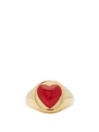Matchesfashion.com Wilhelmina Garcia - Heart Enamel & 18kt Gold Signet Ring - Womens - Red Gold
