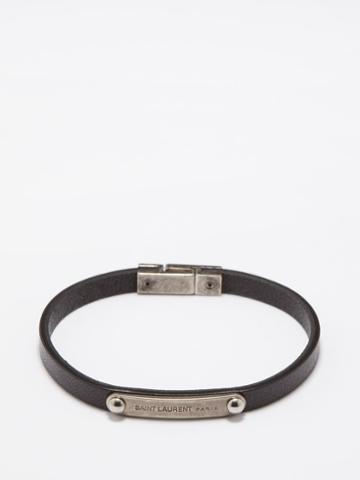 Saint Laurent - Logo-plaque Leather Bracelet - Mens - Black