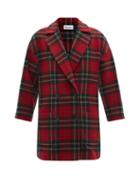 Ladies Rtw Redvalentino - Double-breasted Tartan Wool Pea Coat - Womens - Red Print