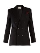 Matchesfashion.com Saint Laurent - Metallic Pinstriped Double Breasted Crepe Blazer - Womens - Black Gold