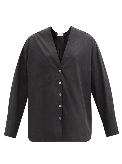 Matchesfashion.com Co - V-neck Cotton-blend Poplin Shirt - Womens - Black
