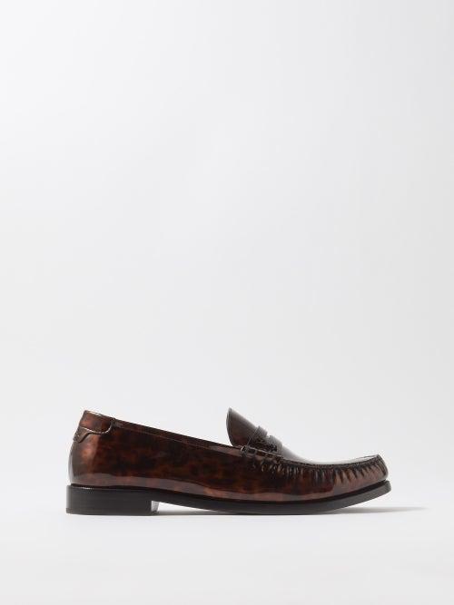 Saint Laurent - Le Loafer 05 Tortoiseshell-effect Leather Loafers - Mens - Dark Brown