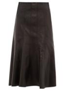 Matchesfashion.com Balenciaga - Fluted Hem Leather Midi Skirt - Womens - Black
