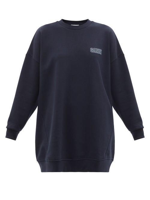 Ladies Rtw Ganni - Software Organic Cotton-blend Jersey Sweatshirt - Womens - Navy