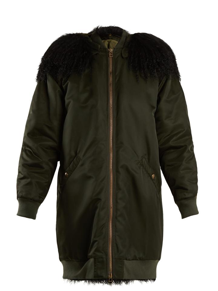 Mr & Mrs Italy Mongolian Fur-lined Hooded Long-line Bomber Jacket