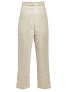Matchesfashion.com Racil - Arthur High Rise Striped Linen Trousers - Womens - Beige
