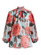 Dolce & Gabbana Floral-print Tie-neck Silk Blouse