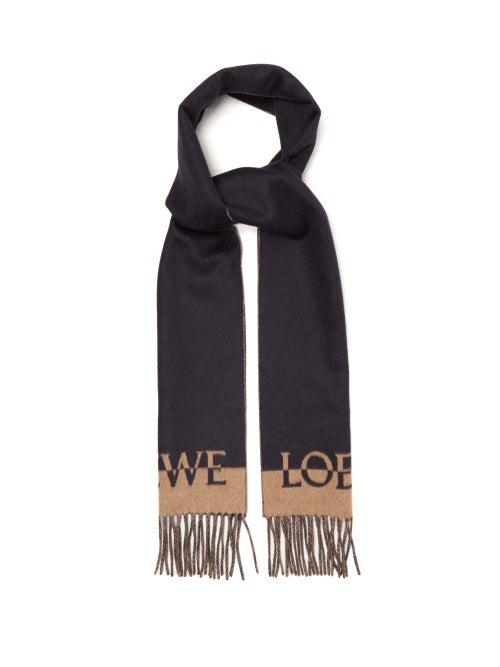 Loewe - Logo-jacquard Striped Wool-blend Scarf - Womens - Camel