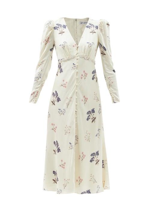 Ladies Rtw Self-portrait - Crystal-embellished Floral-print Midi Dress - Womens - Ivory Multi