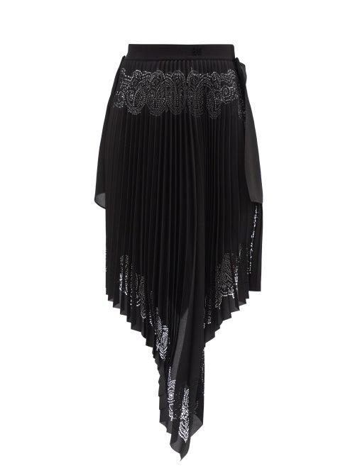 Givenchy - Laser-perforated Asymmetric Pleated Chiffon Skirt - Womens - Black