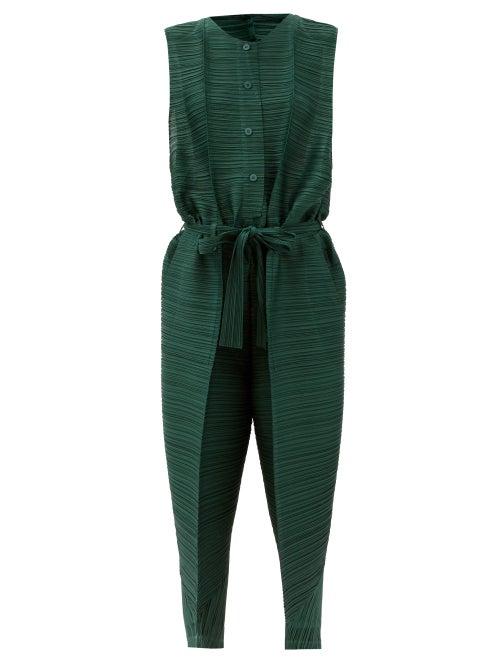 Matchesfashion.com Pleats Please Issey Miyake - Thicker Bounce Technical-pleated Jumpsuit - Womens - Dark Green