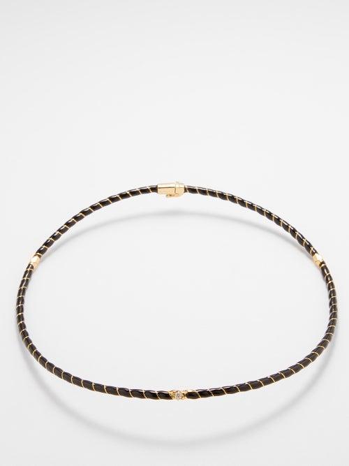 Yvonne Leon - Diamond, Enamel & 9kt Gold Necklace - Womens - Black Multi