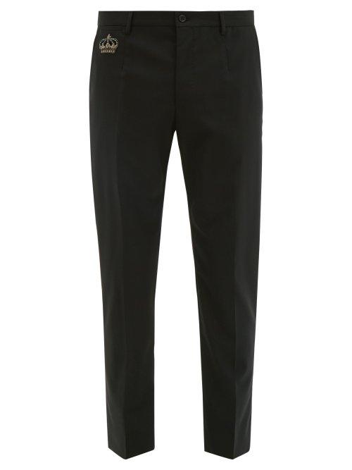 Matchesfashion.com Dolce & Gabbana - Crown Embellished Wool Blend Crepe Trousers - Mens - Black