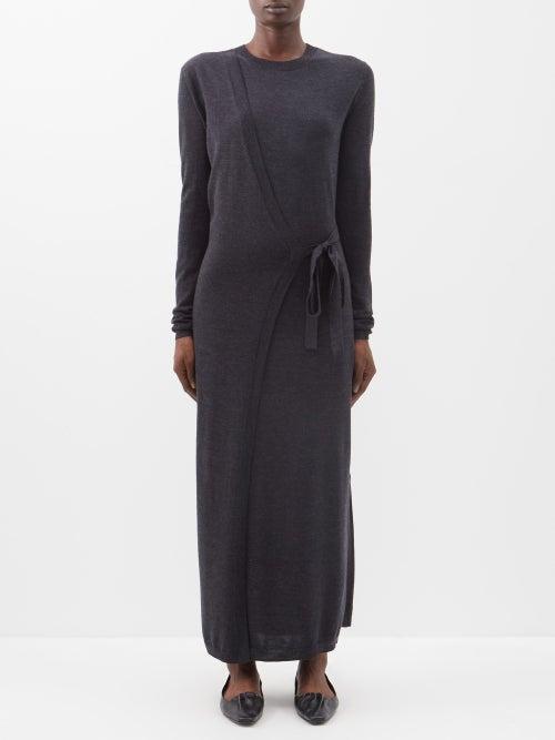 Toteme - Detachable-sleeve Wool Wrap Dress - Womens - Grey Multi