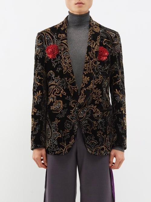 Etro - Embroidered Velvet Jacket - Mens - Black Multi