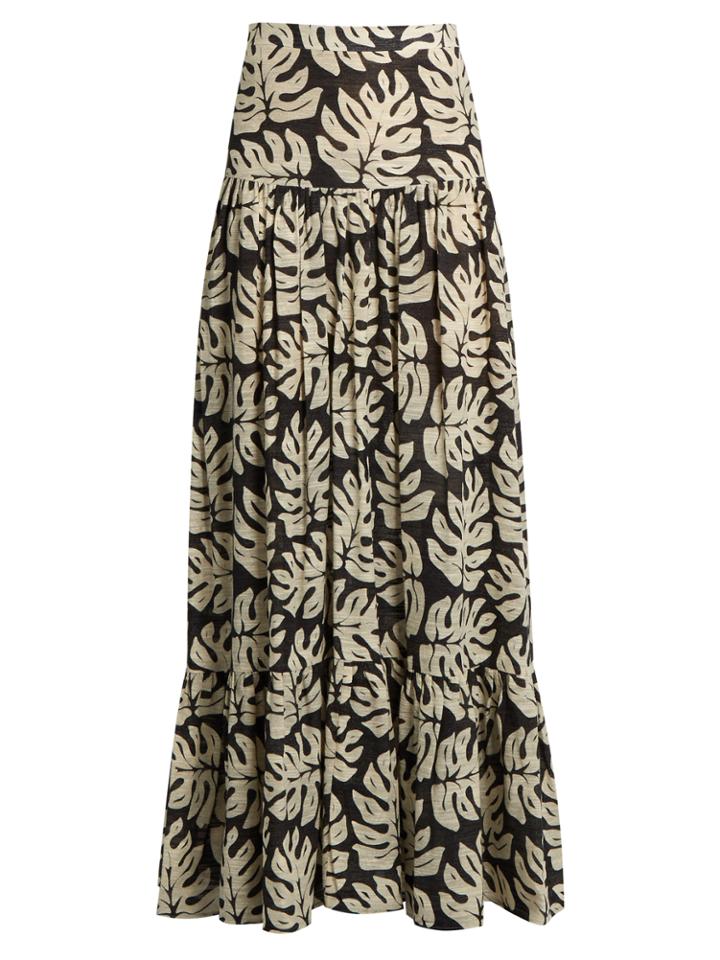 Chloé Leaf-print Gathered Cotton-blend Maxi Skirt