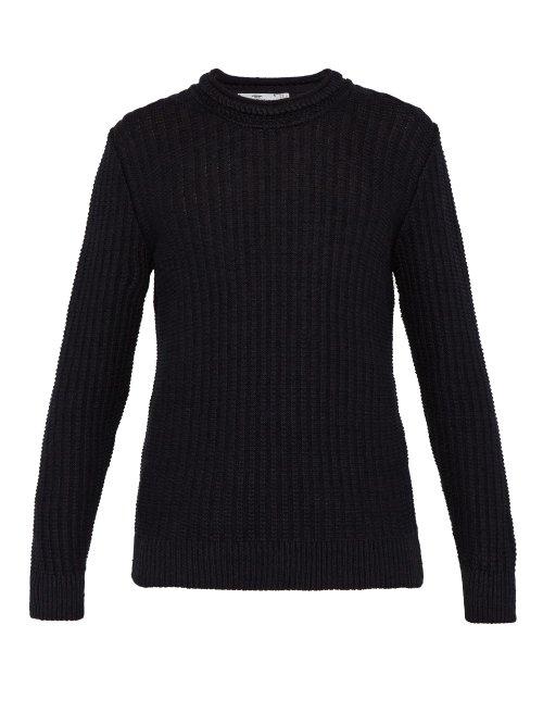 Matchesfashion.com Inis Mein - Linen And Silk Blend Cable Knit Sweater - Mens - Navy