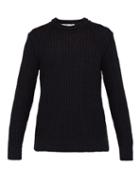 Matchesfashion.com Inis Mein - Linen And Silk Blend Cable Knit Sweater - Mens - Navy