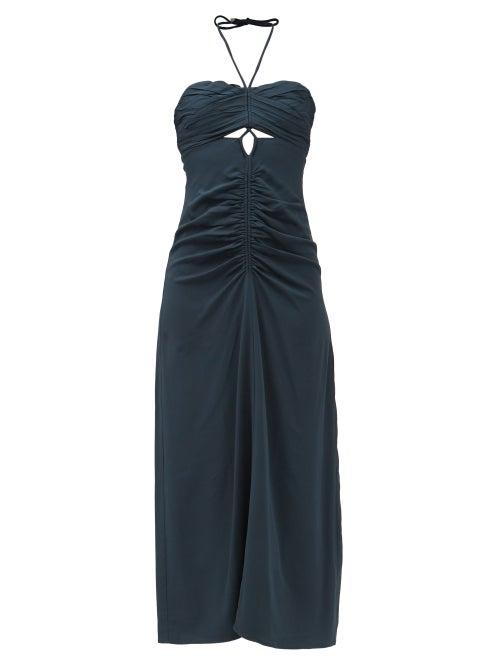 Self-portrait - Cutout-twill Halterneck Dress - Womens - Dark Grey