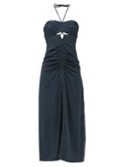 Self-portrait - Cutout-twill Halterneck Dress - Womens - Dark Grey