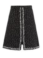 Matchesfashion.com Giambattista Valli - Slit-hem Wool-blend Boucl-tweed Skirt - Womens - Black Multi