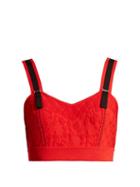 Matchesfashion.com Alexander Mcqueen - Sweetheart Neck Floral Intarsia Cropped Top - Womens - Red