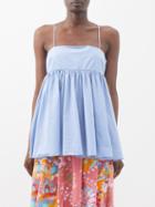 Emporio Sirenuse - Giorgia Cotton-poplin Top - Womens - Blue