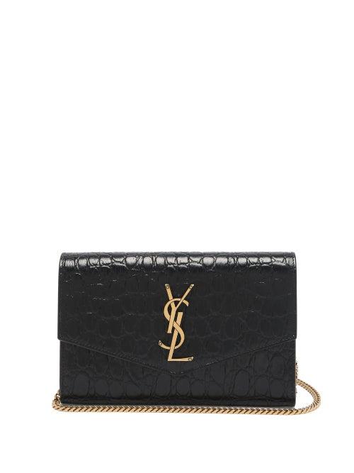 Matchesfashion.com Saint Laurent - Ysl-plaque Crocodile-effect Leather Cross-body Bag - Womens - Black