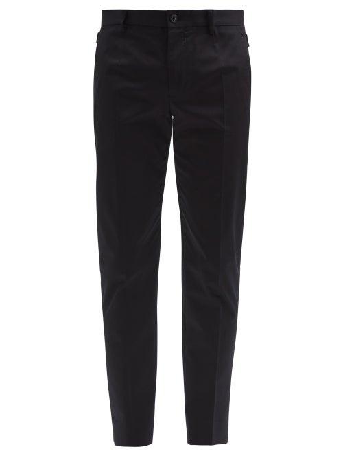 Matchesfashion.com Dolce & Gabbana - Logo-embroidered Cotton-blend Gabardine Trousers - Mens - Navy