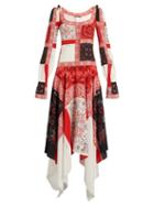 Matchesfashion.com Alexander Mcqueen - Scoop Neck Cross Stitch Print Crepe De Chine Dress - Womens - Ivory Multi