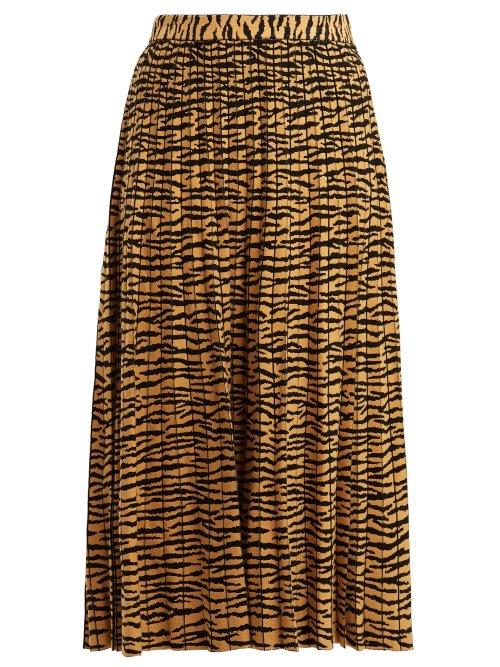 Matchesfashion.com Proenza Schouler - Tiger Jacquard Pleated Midi Skirt - Womens - Gold Multi