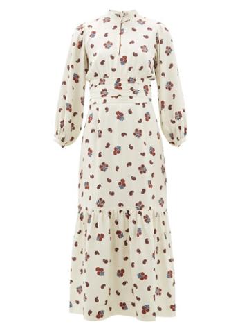 Matchesfashion.com Rebecca De Ravenel - Bailey Paisley Print Silk Blend Dress - Womens - White Multi